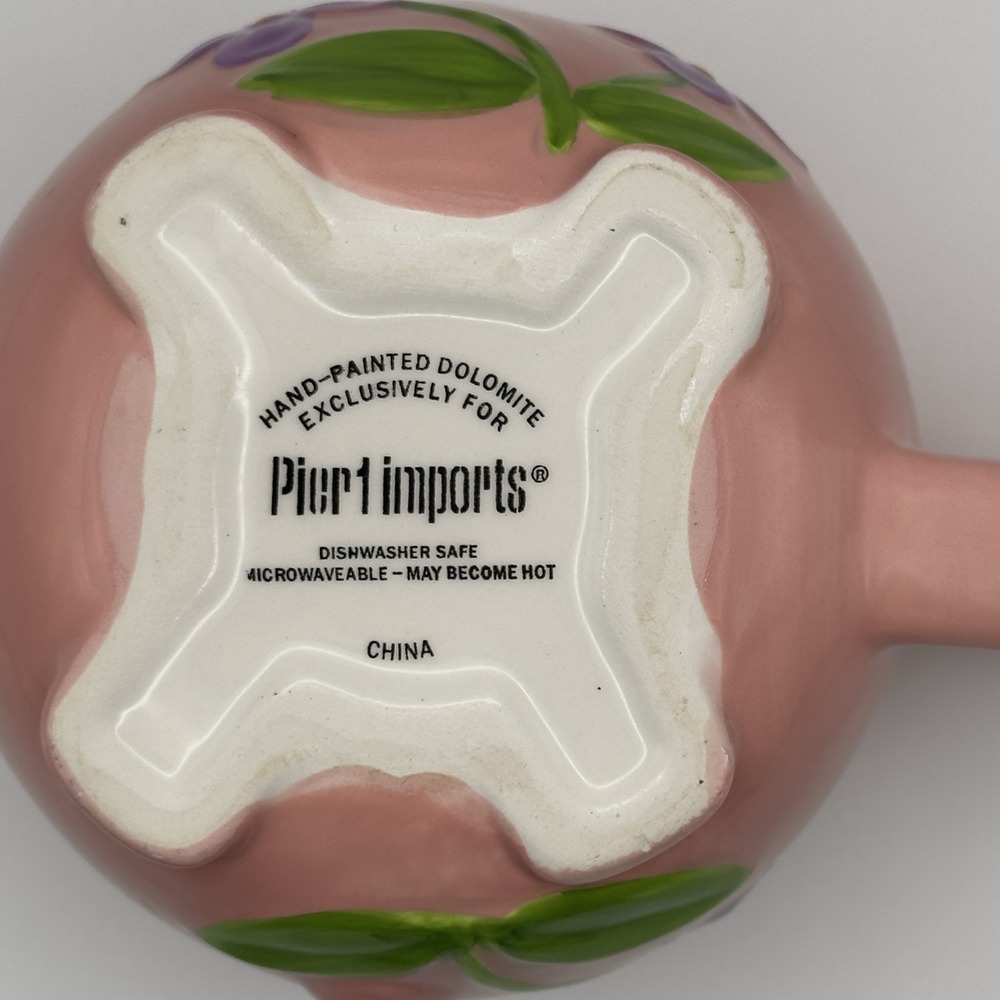 Pier 1 Pink Pig Mug Embossed Floral 3D Dolomite Coffee Cup 3.5" Hand Painted - Picture 3 of 6